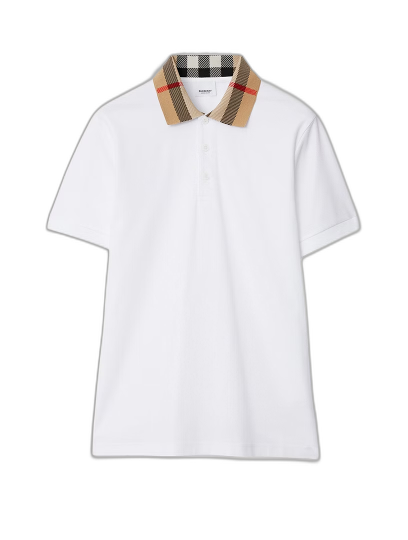 Burberry Check Collar Cotton Polo Shirt White