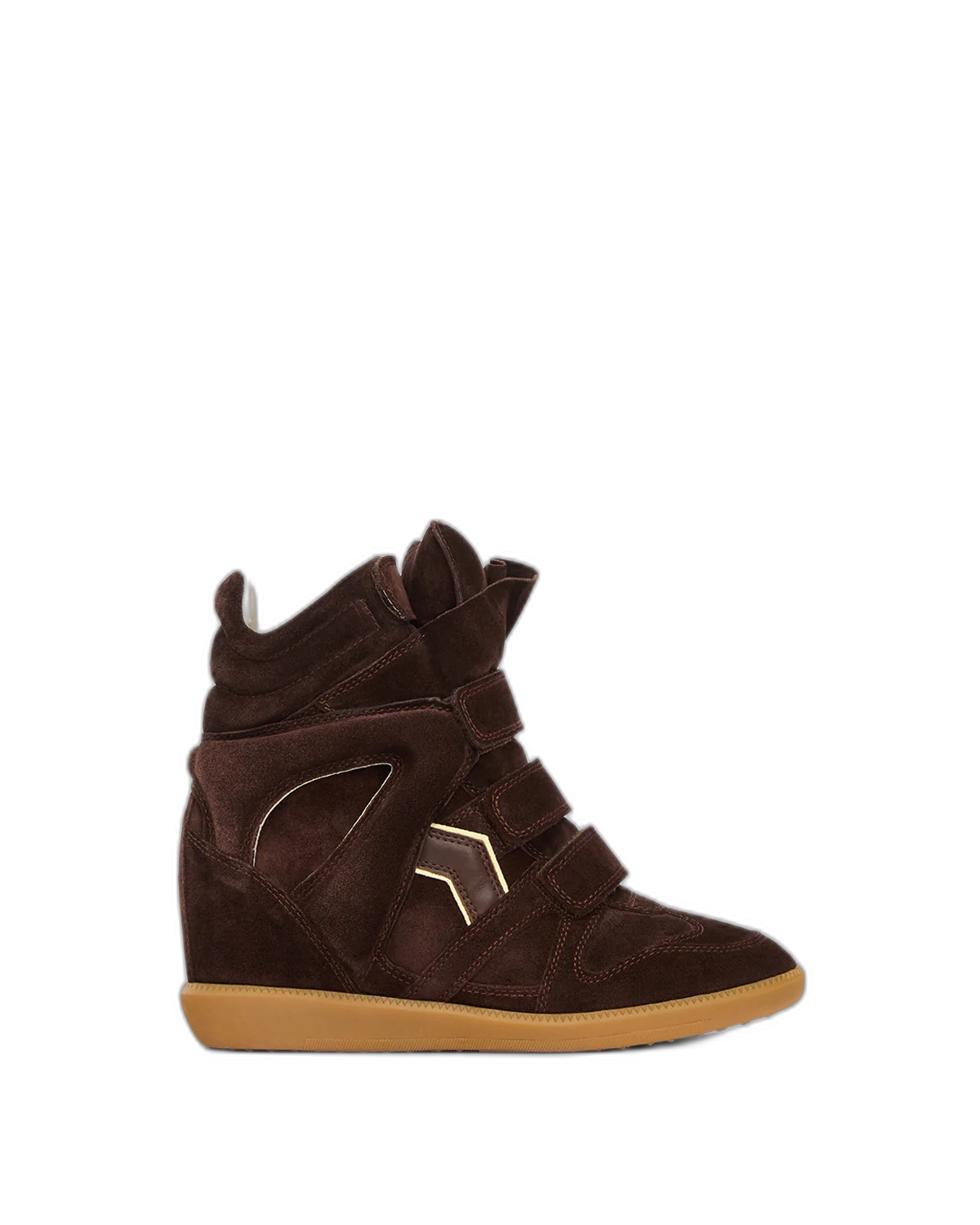 ISABEL MARANT Bekett leather-trimmed suede high-top wedge sneakers Chocolate light yellow