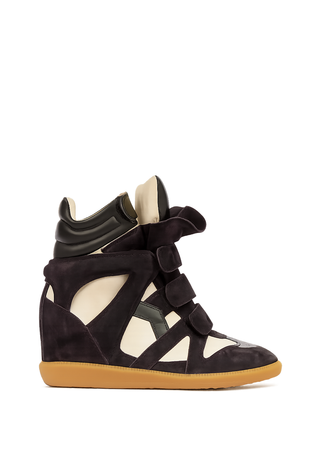 ISABEL MARANT Bekett leather-trimmed suede high-top wedge sneakers Faded Black chalk