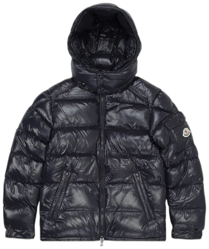Moncler Maya Hooded Puffer Shiny Jacket Dark Blue