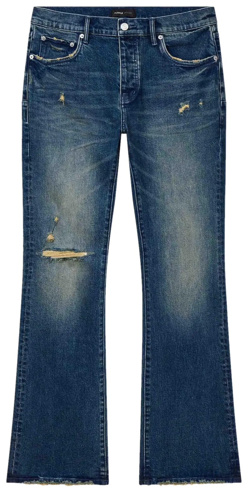 PURPLE BRAND Alloy Distressed Flare Jeans Mid Indigo