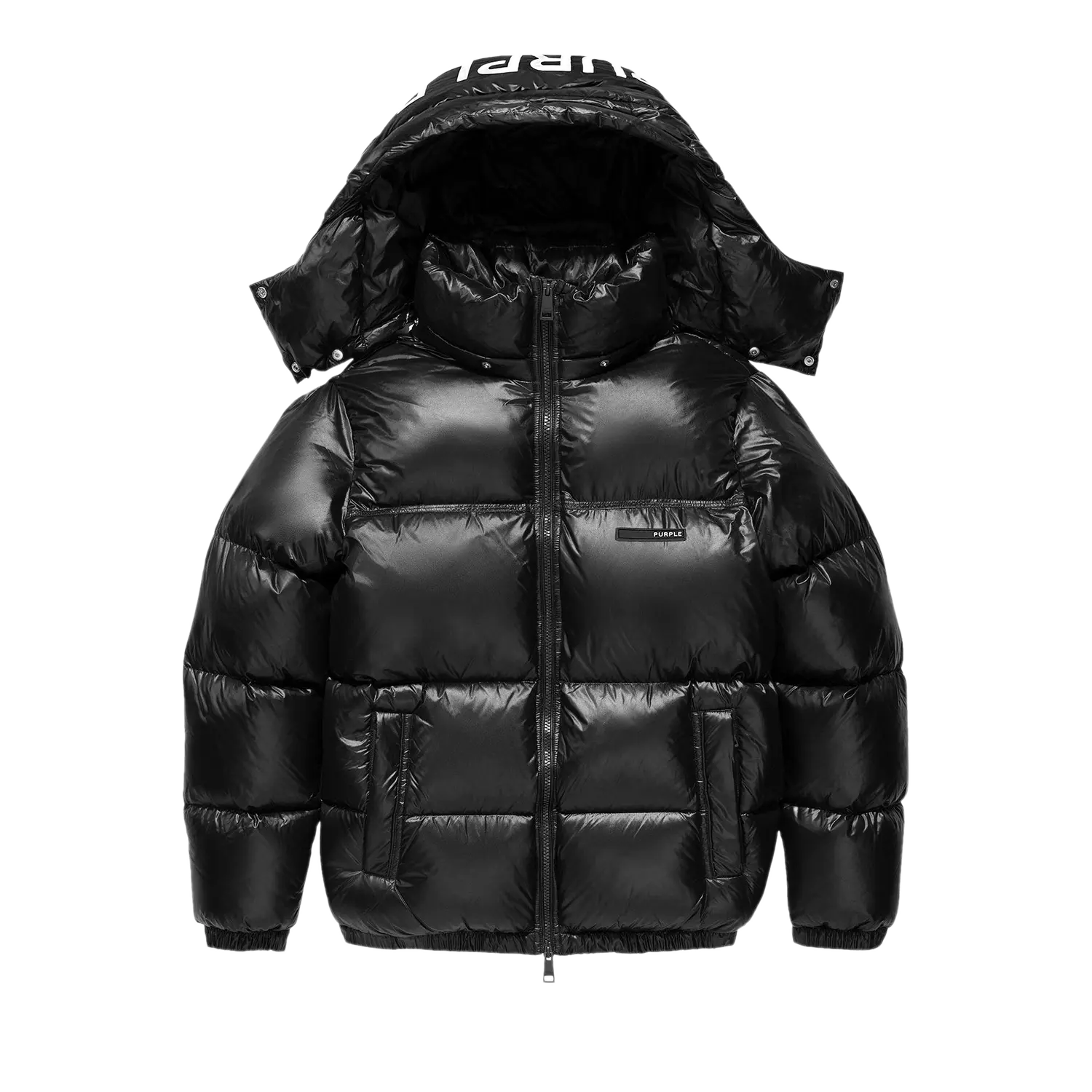 PURPLE BRAND Poly Snap Off Hood Puffer Jacket Black