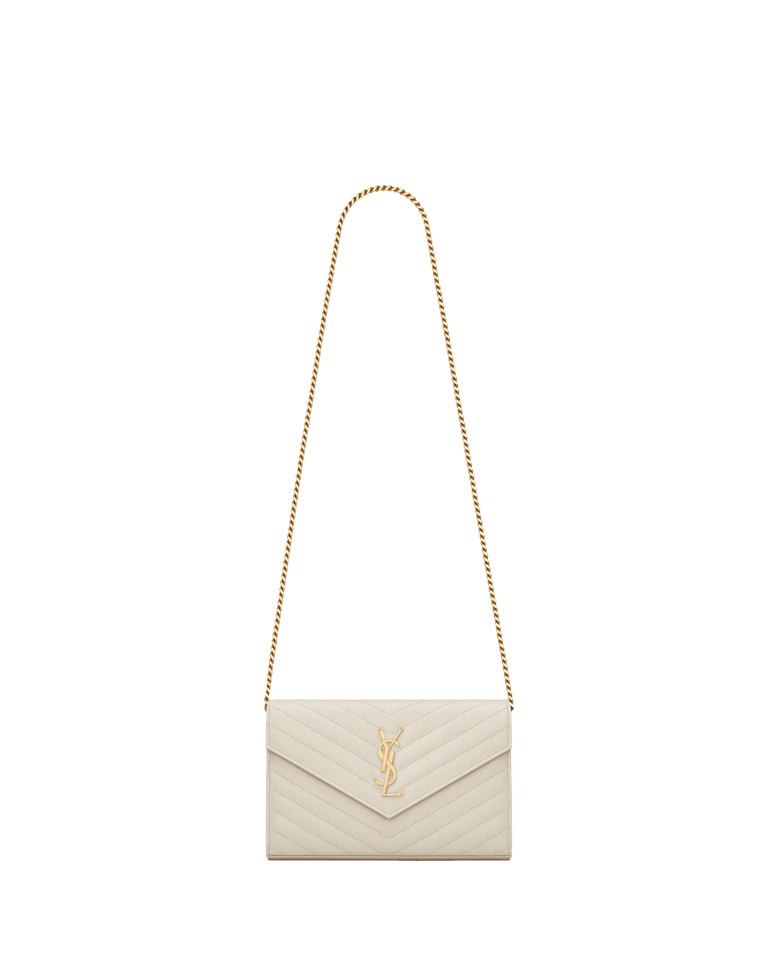 Saint Laurent CLASSIC CASSANDRE CHAIN WALLET White
