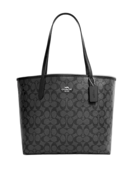 Coach Signature Canvas City Medium Tote Bag Black Gold